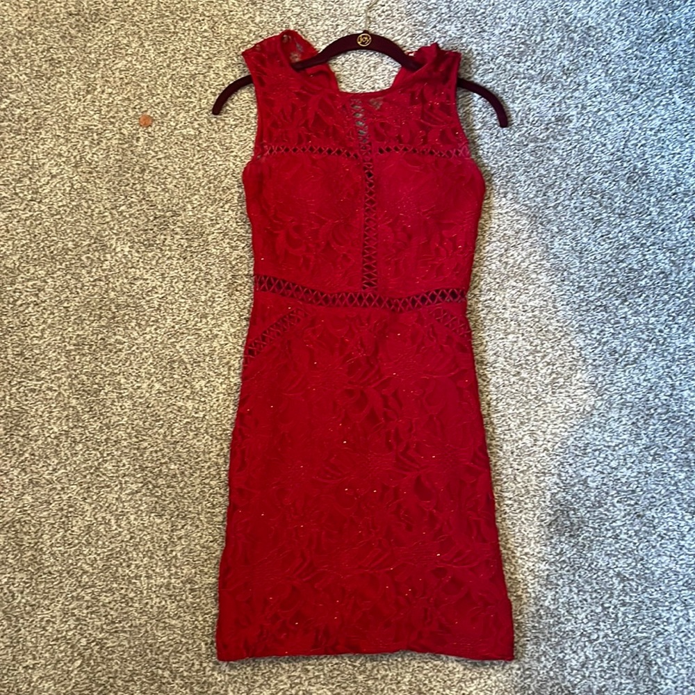 Size 3 Jodi Kristopher Red Sparkly Semi Formal Dress
